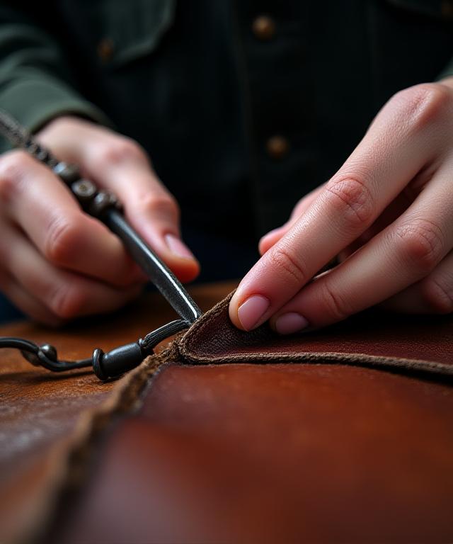 Meisterhafte H&auml;nde bei der Bearbeitung von Leder